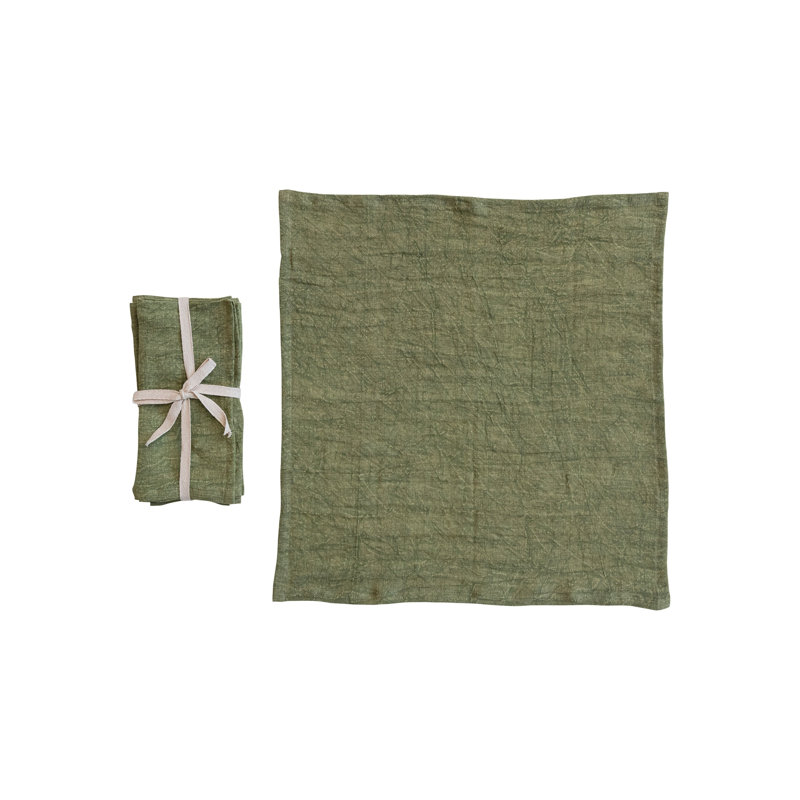 Large Stonewashed Linen Cocktail Napkins, Green, 18'' x 18''