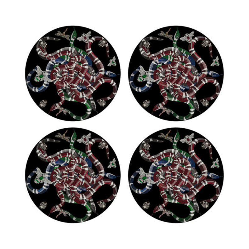 Ouroboros Vegan Leather Round Pebble Placemat, Black