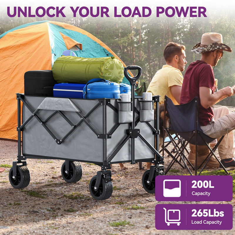 Collapsible Foldable Beach Wagon Cart Utility Cart with All Terrain Wheels, Grey