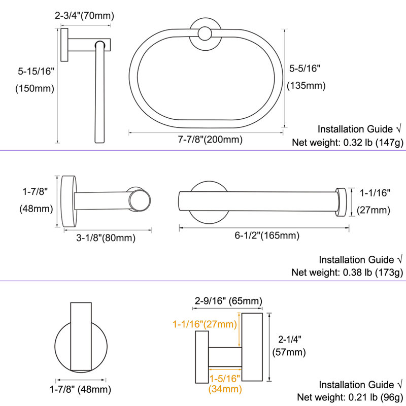 Ensemble de quincaillerie de salle de bain 4 pièces, Or brossé