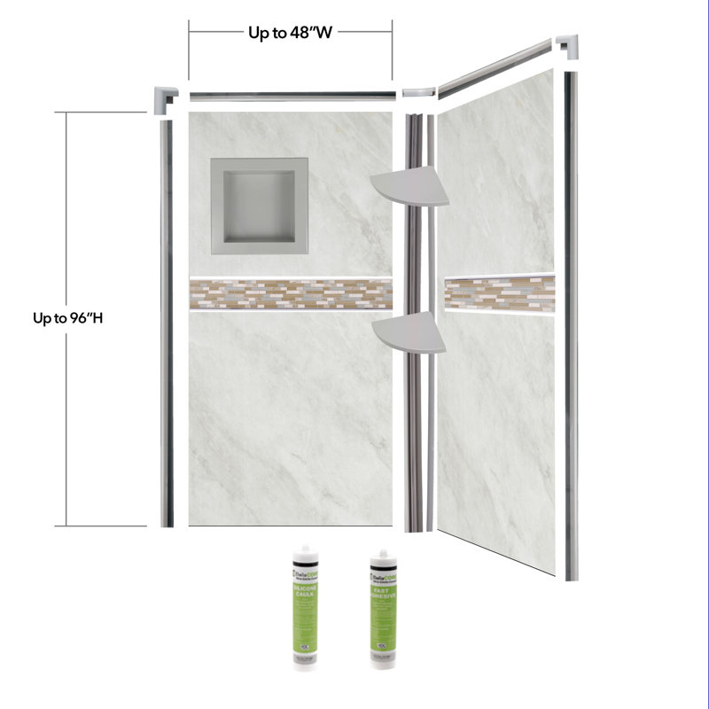 Bella CORE Arctic Mist 2 Wall Tub and Shower Surround with Katrina Design Strip up to 48Dx48Wx102H