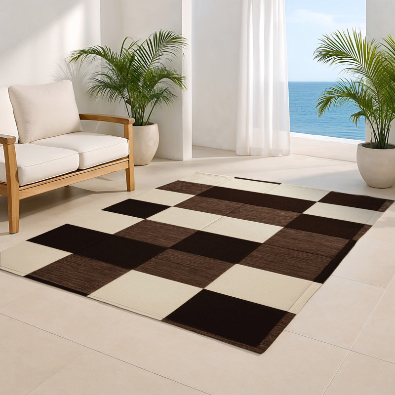 Tapis d'intérieur et d'extérieur à carreaux beige, Rectangulaire 2 pi x 3 pi