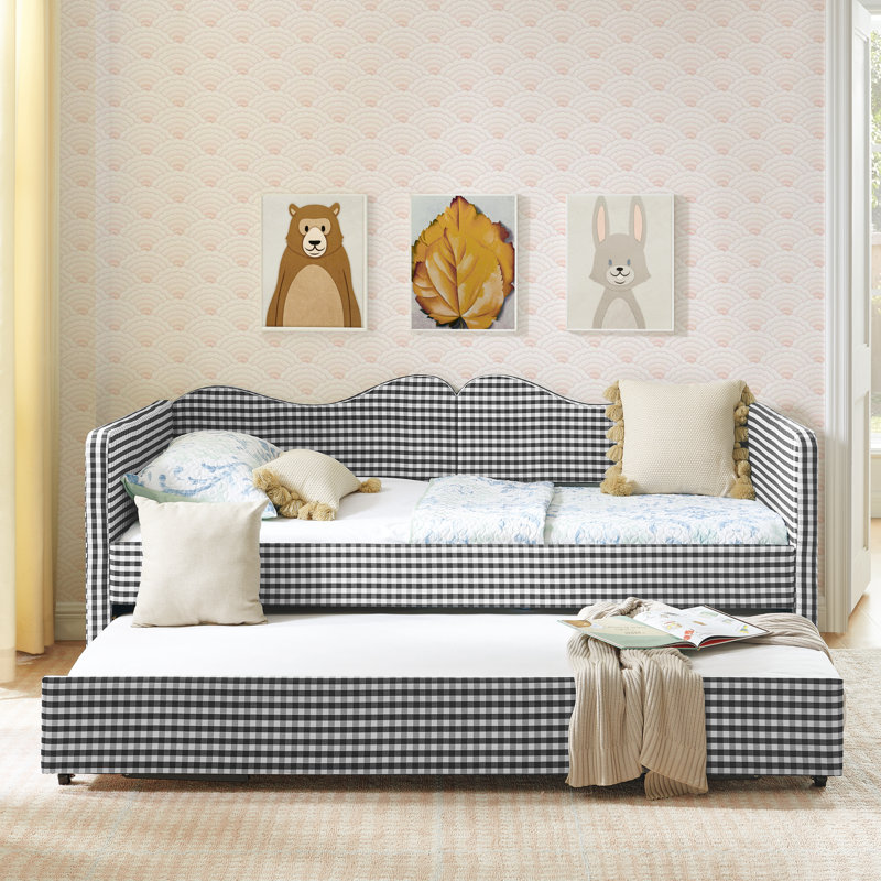 Lit de jour simple avec lit gigogne Gingham, Noir