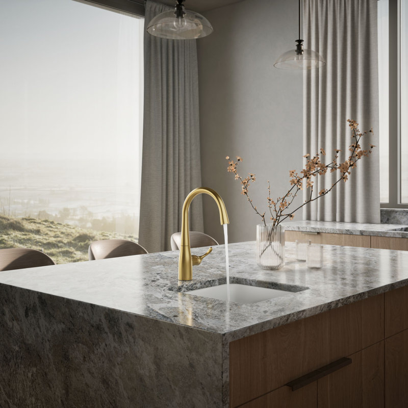 Simplice Single-Handle Bar Sink Faucet, Secondary Faucet with High-Arch Swing Spout, Vibrant Brushed Moderne Brass