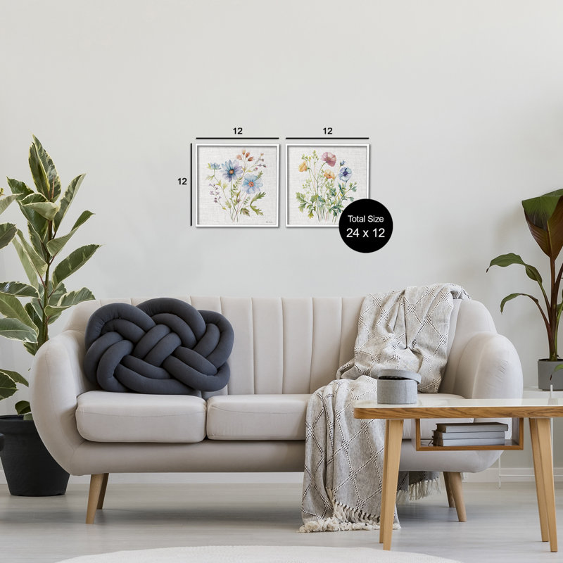 Ensemble de 2 giclées encadrées Wild Flower Botanical Bundles, par Nicole DeCamp, H 12 po x l 12 po