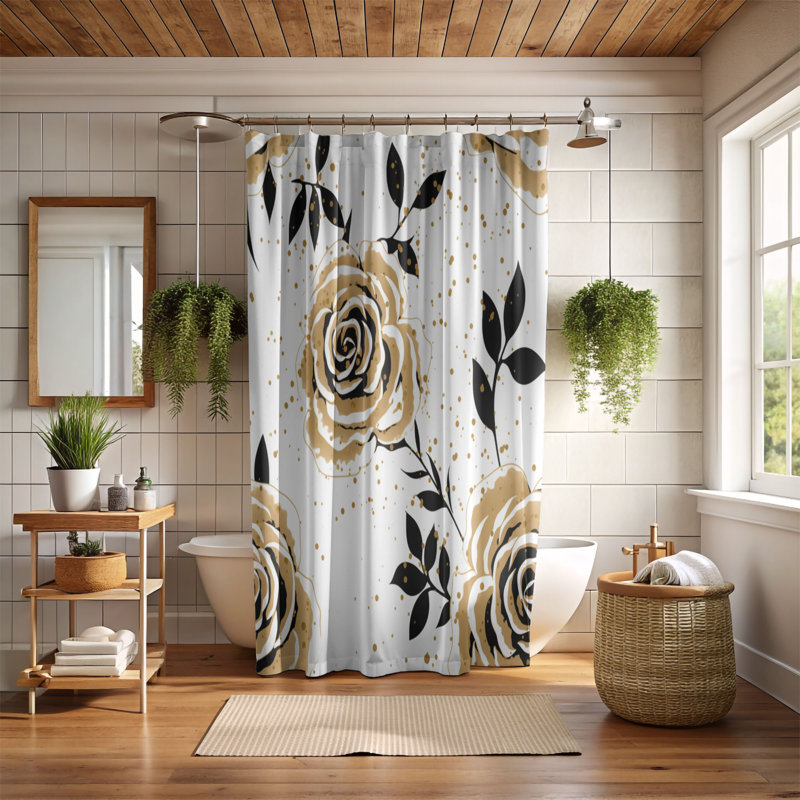 Rideau de douche Gold Bloom - Premium, H 74 po x l 71 po