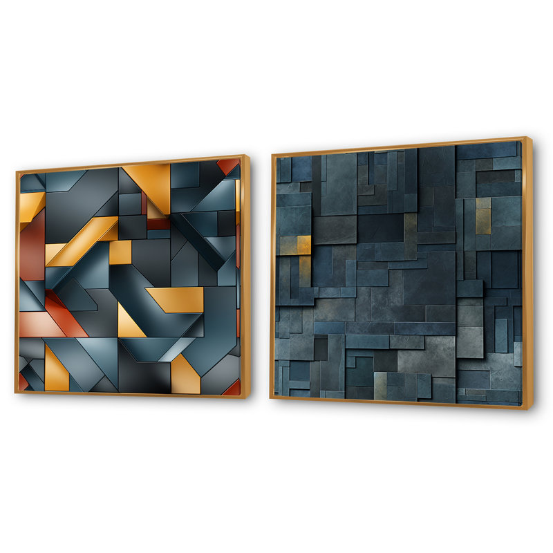 Urban Urban - Ensemble de 2 collages carrés carrés, Cadre flottant doré, H 30 po x l 61 po