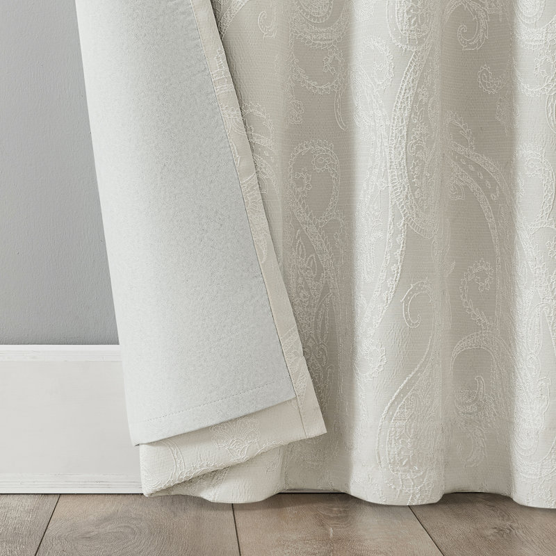 Rideau à motif cachemire 100% Pedra, Blanc perle, L 40 po x L 96 po