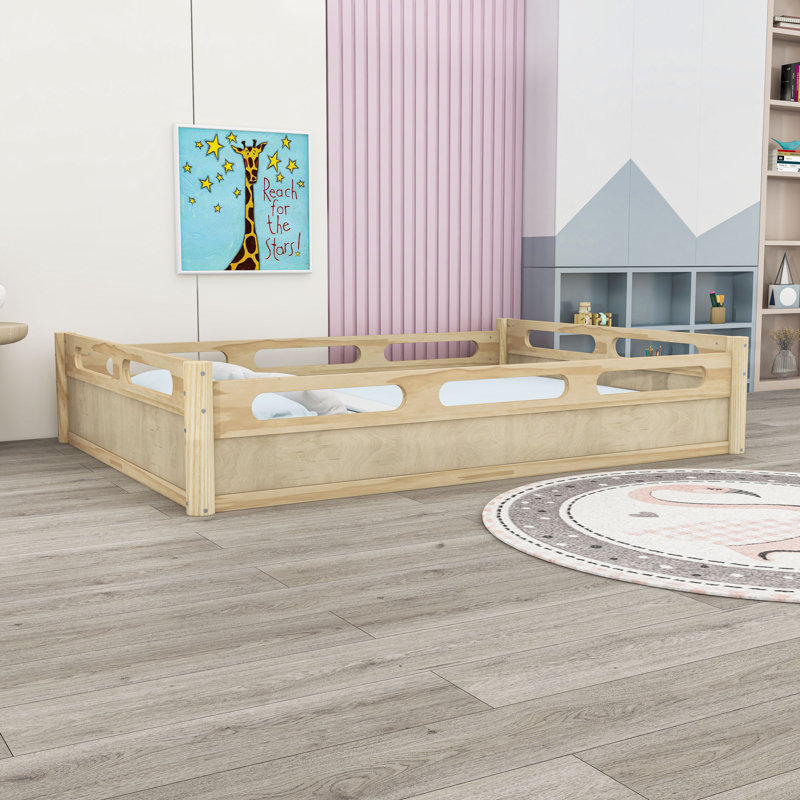 Lit plateforme au sol avec garde-corps, Grand lit, Naturel