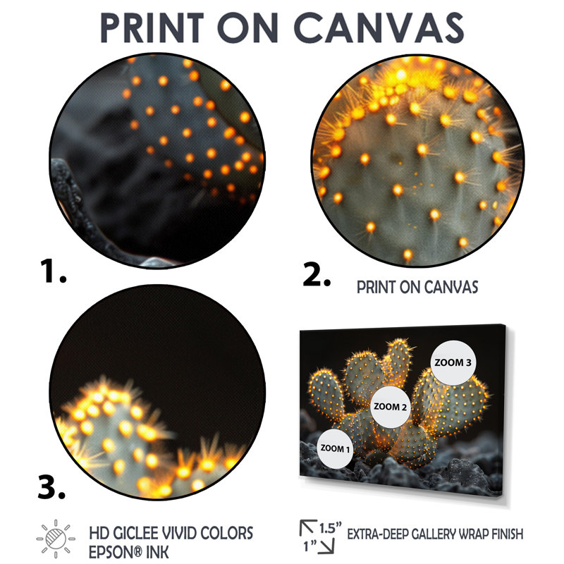 Cactus jaune, jaune, noir, coucher de soleil, H 34 po x l 44 po x P 1,5 po, Toile tendue
