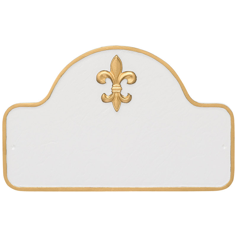 Fleur de Lis 1-Line Wall Address Plaque, Yes, White/Gold