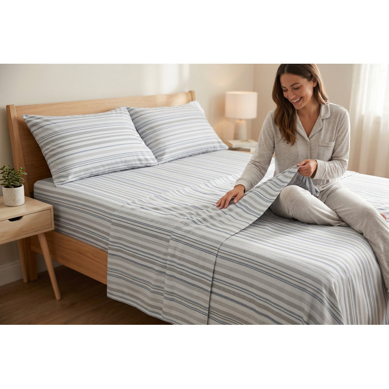 4-Piece Double Stripe Microfiber Sheet Set - Super Soft, Wrinkle-Resistant Hotel Quality Bedding with Deep Pockets
