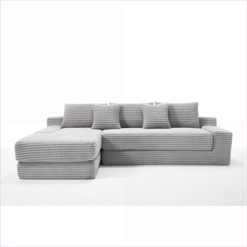 Sectional Sofas | L-Shaped Memory Foam Convertible Sofa Bed, No Assembly, Living Room Apartment | Light Gray | Fabric