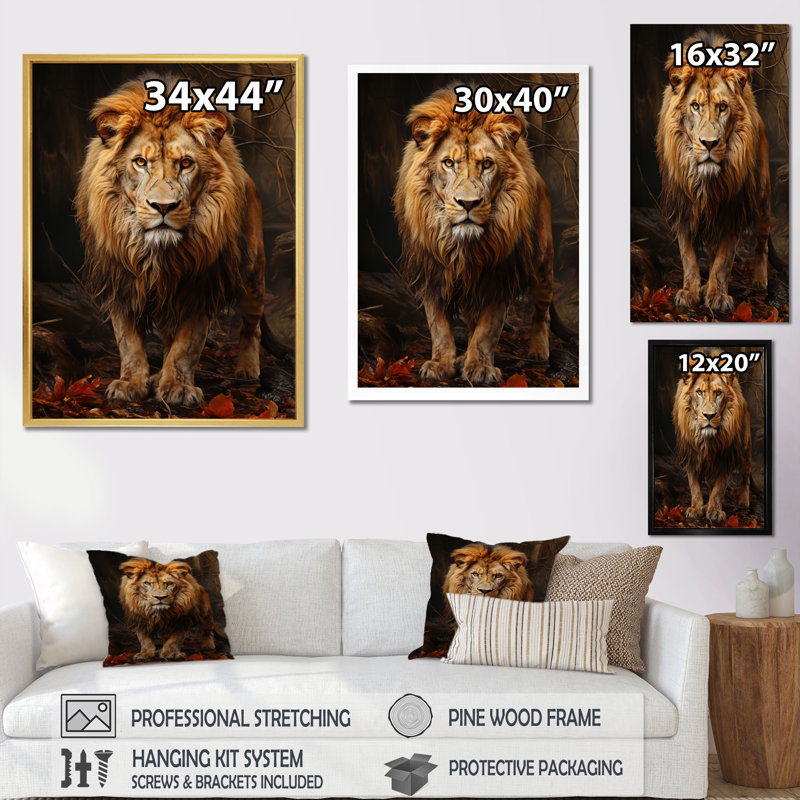 «Lion Realistic Wilderness Realistic I» sur toile, Cadre photo noir, H 20 po x l 12 po x P 1 po