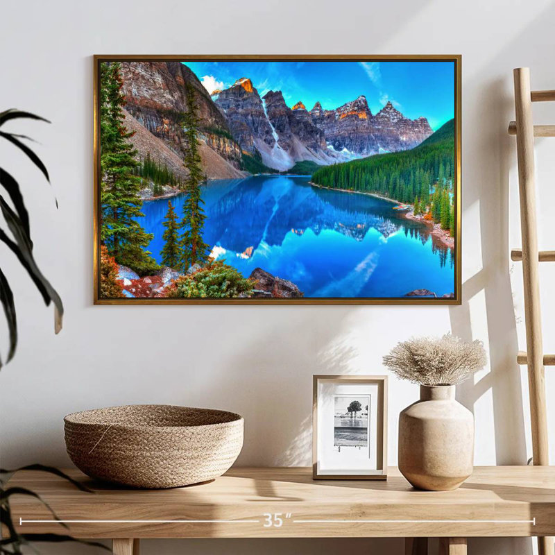 Photographie du lac Moraine au lever du jour, 25 po x 17 po, Cadre flottant doré
