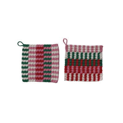 Multicolore porte-casserole en coton crocheté à la main, ensemble de 2