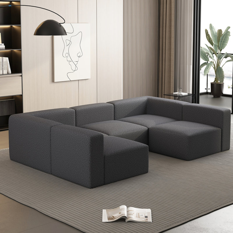 Canapé-lit modulaire en U avec méridienne et gris foncé. Éponge compressée pour un séjour heureux - gris - entretien facile
