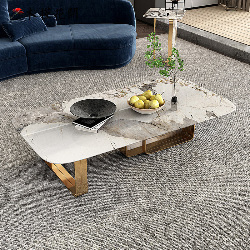 Table basse en pierre de luxe italienne, H 13,78 po x L 55,12 po x l 31,5 po
