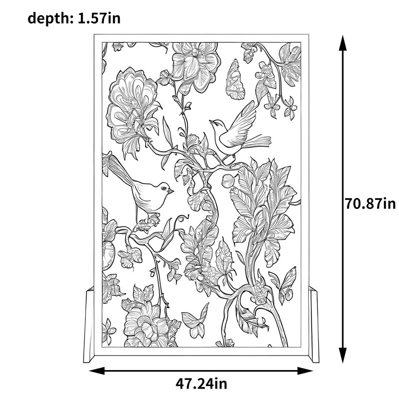 Paravent pliant avec art floral et oiseaux