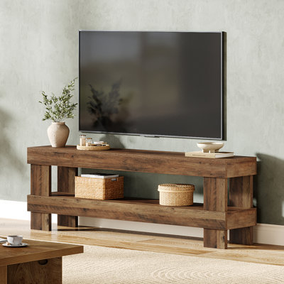 Farmhouse TV Stand for 55 Inch TV, 59.06” Entertainment Center with 2-Tier Open Shelf