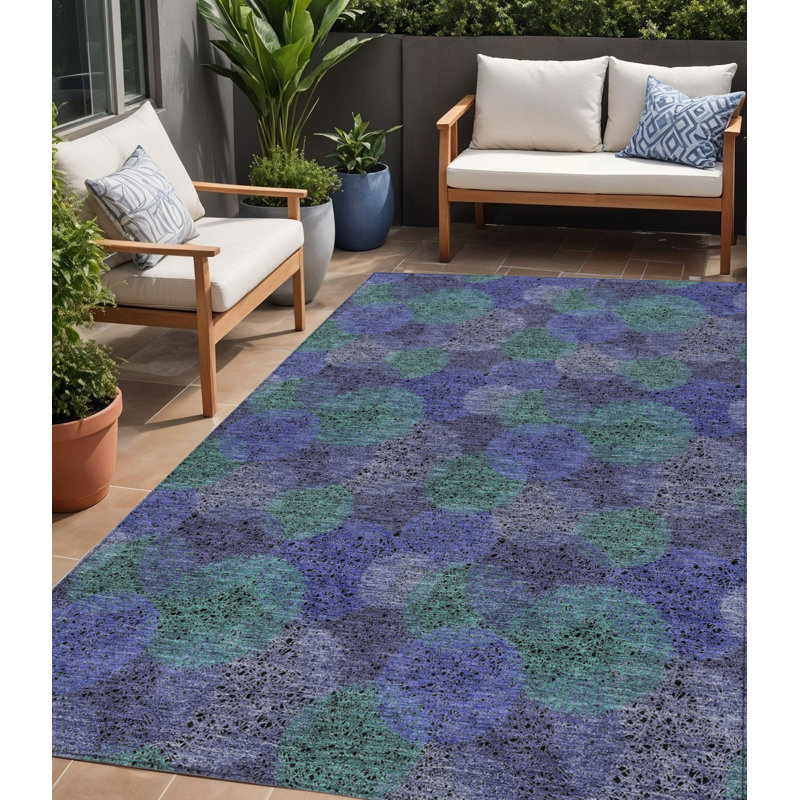 Tapis d'intérieur lavable à pois mauve et lavande 5 pi x 8 pi vert