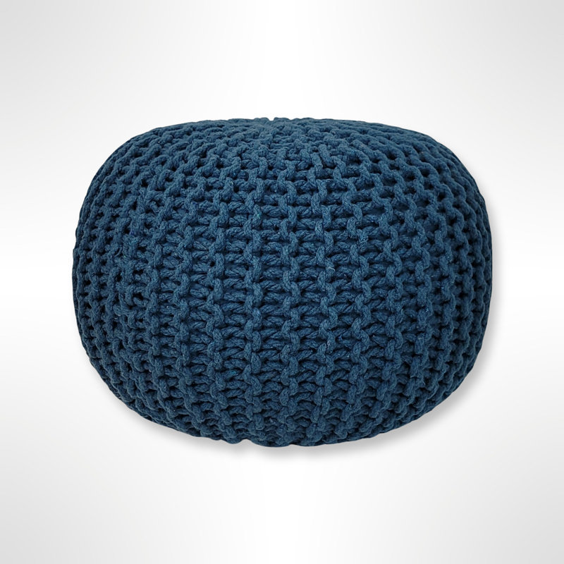 Ls Lychee Cotton Knit Pouf Ottoman , Teal