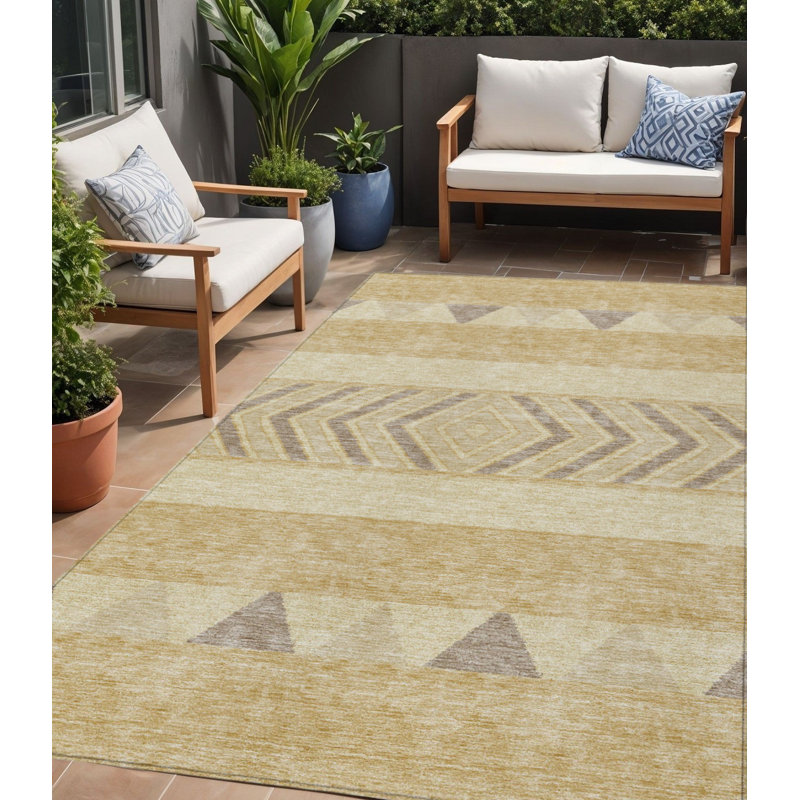 Tapis intérieur / extérieur lavable taupe et beige doré 5 pi x 8 pi Southwestern