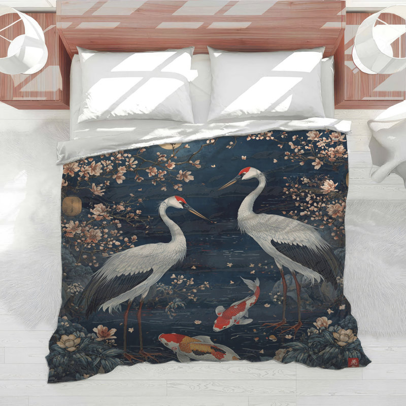 Cranes And Koi Fish Comforter, Twin