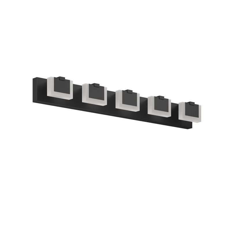 Réglable - Lampe de coiffeuse noire moderne, 5 lumières, H 3,5 po x l 37,8 po x P 4,3 po