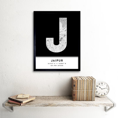 Jaipur City Map Jaipur Black & White - Single Picture Frame Typography