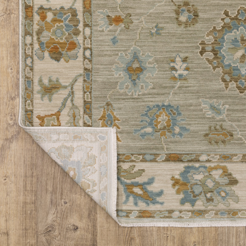 Tapis oriental gris / bleu à bordure Graicyn, Rectangle 7 pi 10 po x 11 pi 2 po