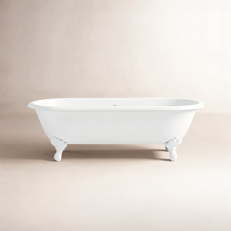 Baignoire de trempage autoportante en fonte Kristin 61 po x 31 po, Blanc, Intérieur blanc et extérieur personnalisé