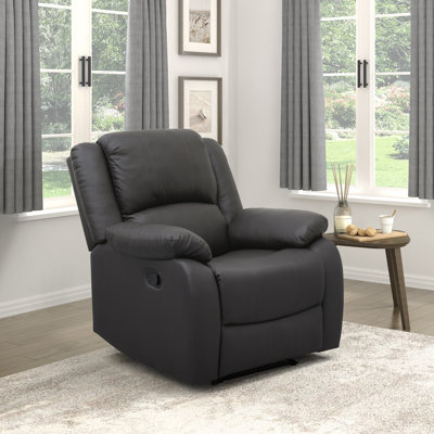 Lakki 35" Transitional Faux Leather Reclining Chair with Tab Pull Reclining Motion, Solid Wood & Plywood Frame by Latitude Run