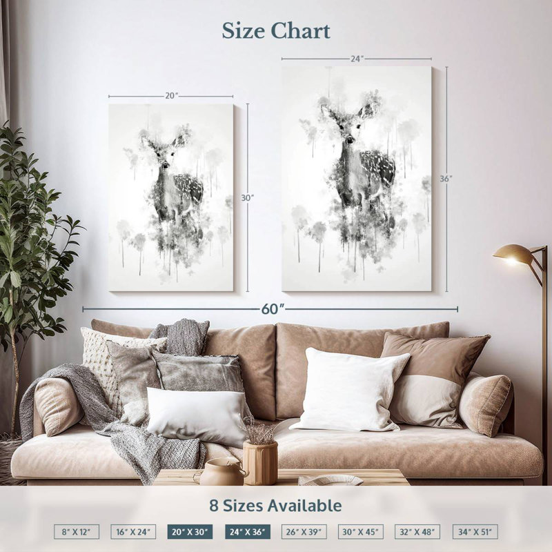 Brampt Deer Black And White, 36" H x 24" W