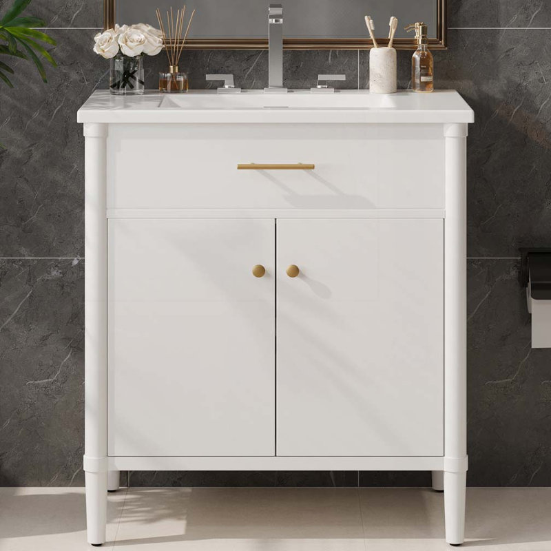 Meuble-lavabo avec tablette réglable, Blanc