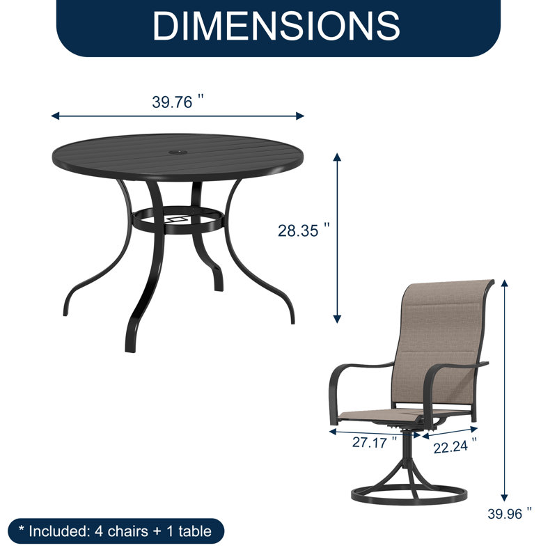 Atayurt 5-Piece Swivel Chairs and Round Table Set（Limited Time Free Umbrella）, Brown