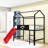 Metal House Loft Bed With Slide, Writable Wooden Board And Guardrails-525372081