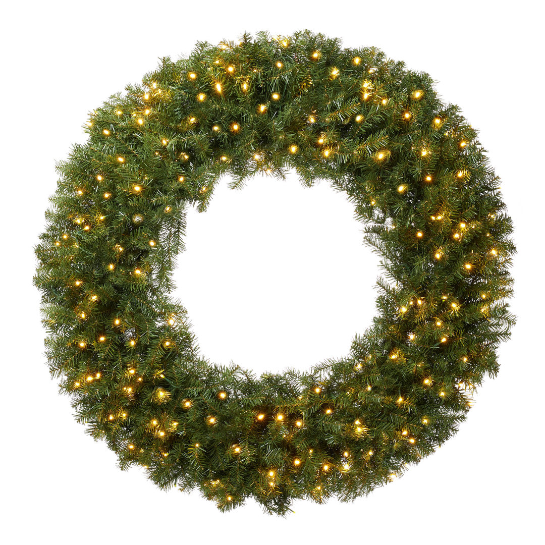 Pre-Lit Faux Holiday Wreath, Green Fir with White LED Lights Casafield