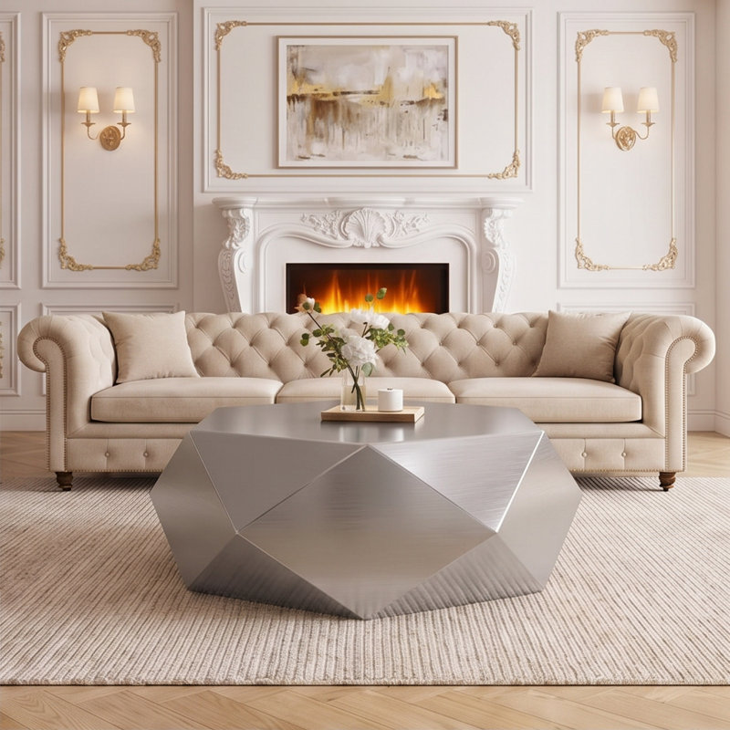Table basse moderne en acier inoxydable, table de bout sans assemblage, Silver