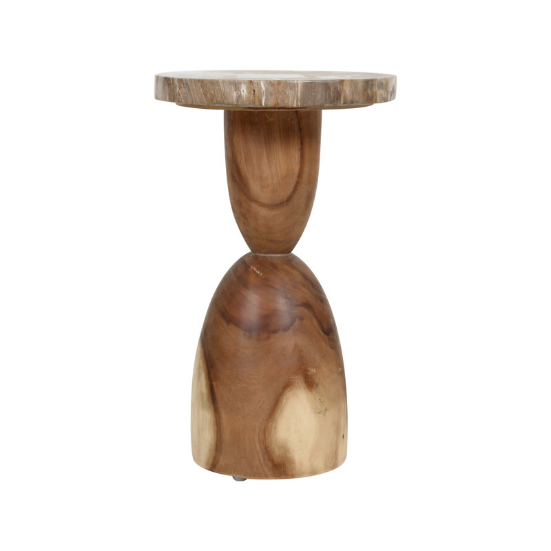Marguis Hand-Polished Solid Wood Accent Table with Hourglass Petrified Wood Top , Brown