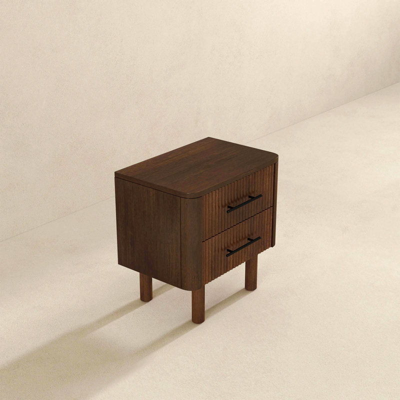 Table de chevet Mid-Century moderne en noyer avec 2 tiroirs