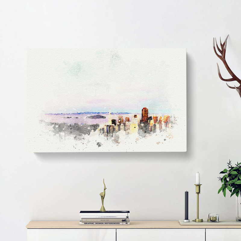San Francisco Under A Pink Sky In Abstract - Wrapped Canvas, 50cm H x 76cm W x 3cm D