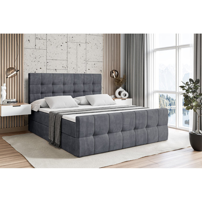 Rouven Divan Bed with Mattress, 160 x 200cm, Dark Grey