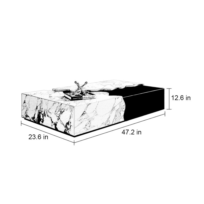 Stylish rectangular rock table, 12.6" H x 47.2" L x 23.6" W
