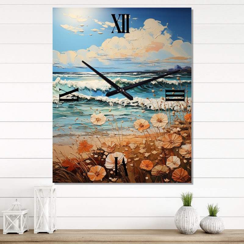 Beach Breeze Pointillism I - Horloge murale moderne nautique et de plage, Médium