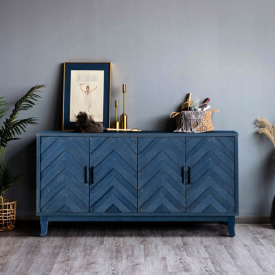 Armoire 4 portes en bois avec intérieur spacieux pour le rangement à usage domestique de style bleu marine antique