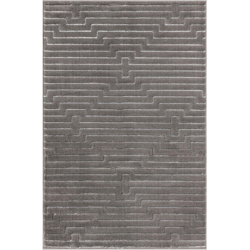 Tapis contemporain gris et argent Etowah, Rectangle 4 pi 1 po x 6 pi 1 po
