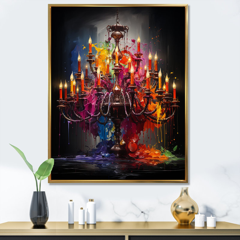 Lustre coloré Pop Art Glamour I - lustre, Cadre flottant doré, H 40 po x l 30 po x P 1,5 po