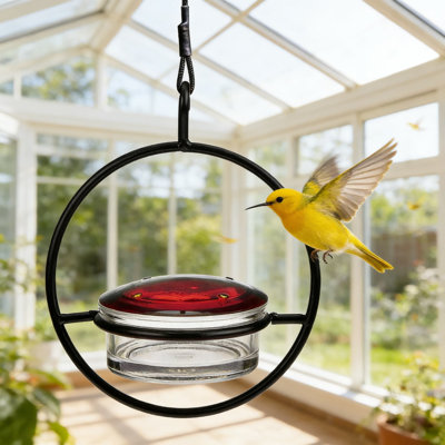 Slim Hummingbird Feeder With 4 Feeding Ports, 3.4Oz Recycled Glass Design For Easy Cleaning And Versatile Use Attracting Hummingbirds And Songbirds