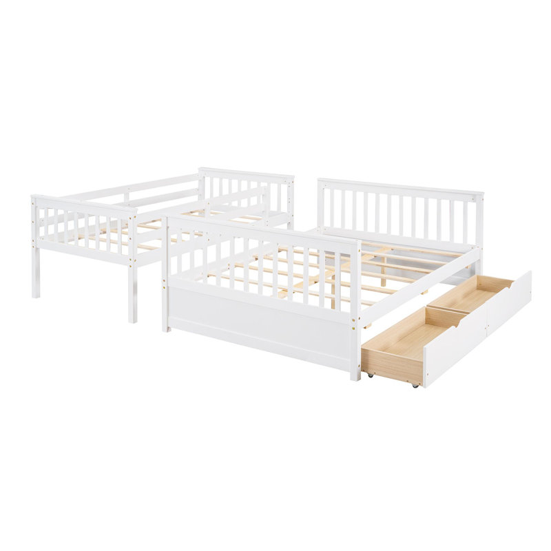 Lit superposé simple au-dessus d'un lit double en bois massif avec rangement pour des chambres familiales élégantes